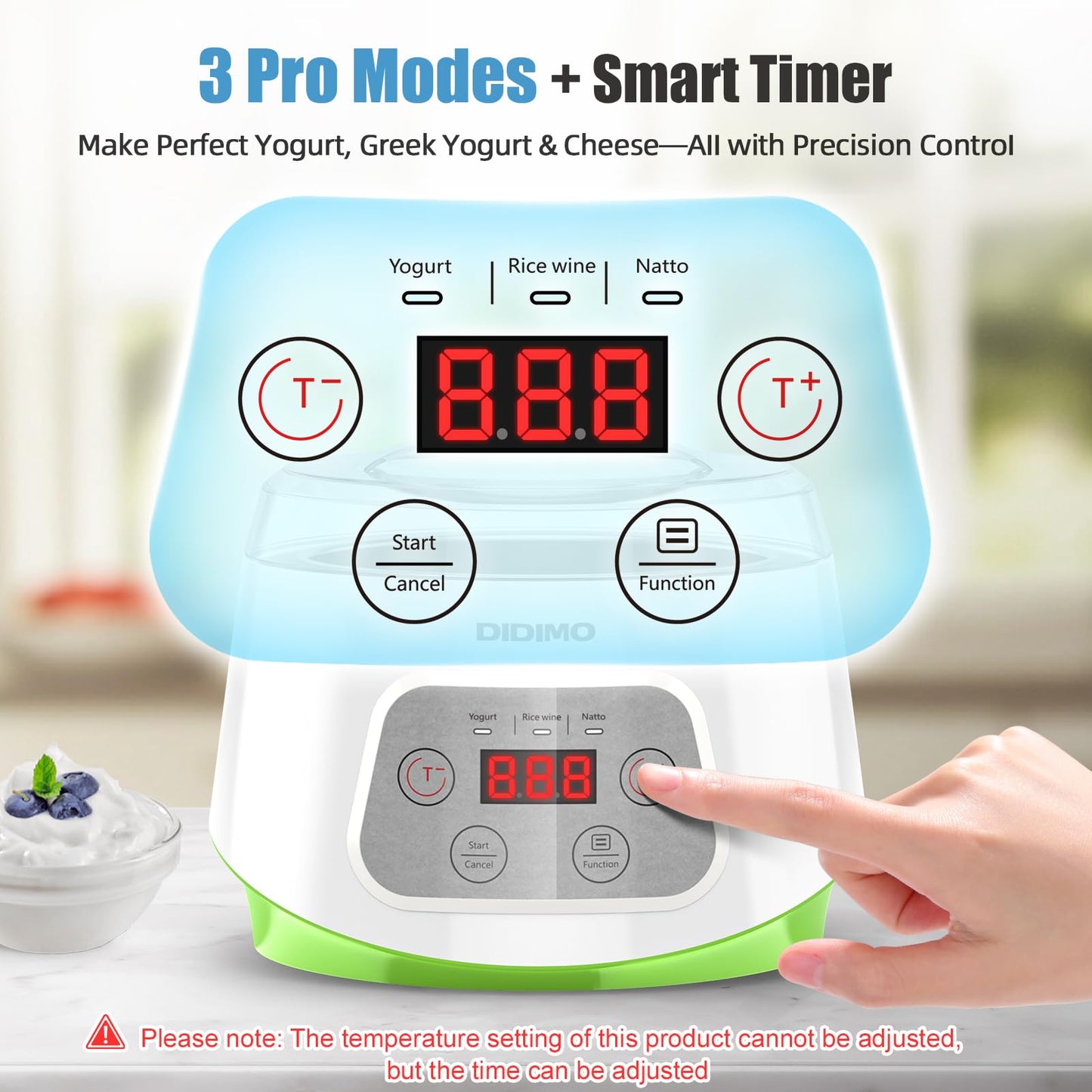 Yogurt Maker, Greek Yogurt Maker with Timer Control and Strainer, Yogurt Maker Machine with Stainless Steel Liner, Electric Portable Yogurt Maker for Yogurt, Greek Yogurt, Cheese, Natto (White)