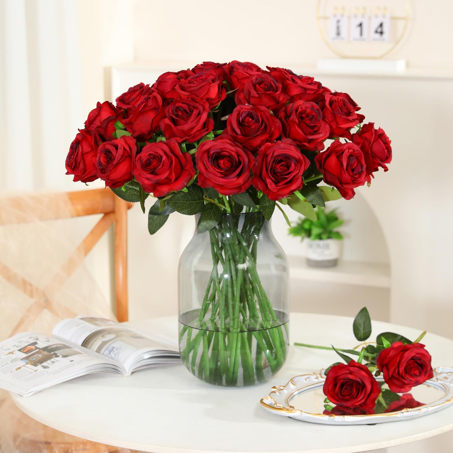 Nubry 50pcs Artificial Burgundy Roses Bulk, Fake Red Roses Flower with Stems Realistic Flowers for Wedding Centerpiece Home Party Decor(Burgundy)