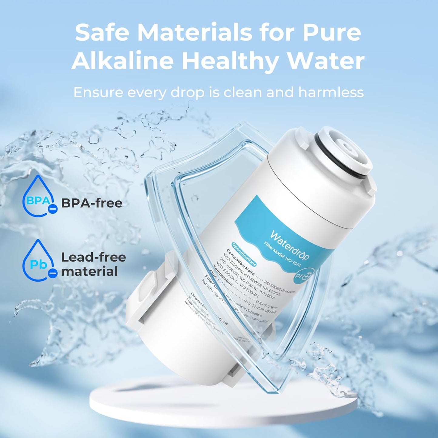 Waterdrop EDFA Alkaline Water Filter Replacement for Waterdrop ED01AW/ED01AB/ED01/ED02/ED04 Rechargeable Electric Pitcher, Improve PH, 3 Months or 200 Gallons, 3 Pack
