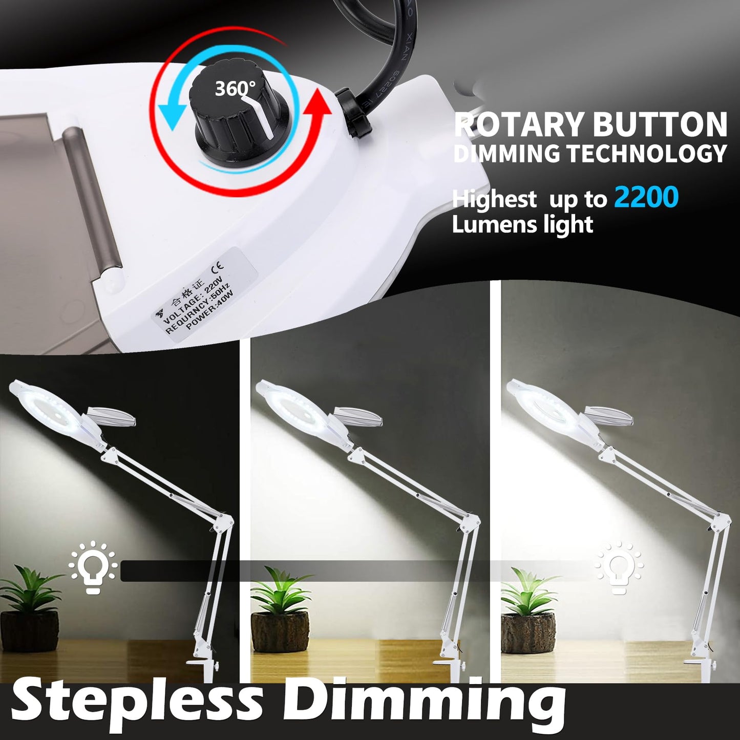 KIRKAS 10X & 30X Magnifying Glass with Light and Stand, 2200 Lumens Dimmable LED Magnifying Lamp, Real Glass Lens Lighted Magnifier Light for Craft, Reading, Repair, Hobby, Close Work- White