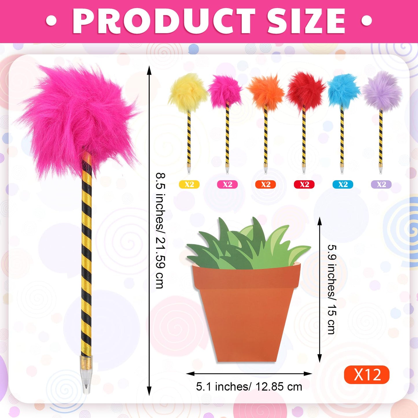 Sayglossy 24 Pcs Fluffy Fuzzy Pens and Flower Pot Notebooks, Colorful Pompom Pens Novelty Cute Notepad Gift Set for Birthday Party Favors Office Supplies