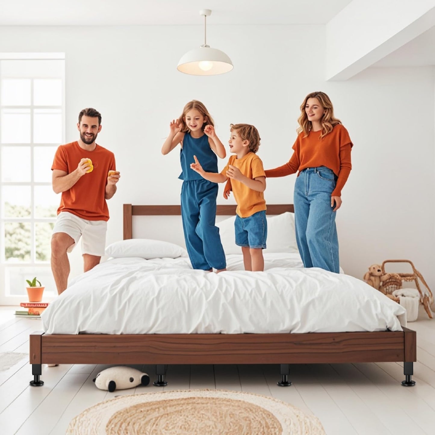 4PCS Adjustable Height Bed Support Legs, 10.2-16.5 In, Metal Heavy Bed Risers with Non-Slip Rubber Base, Replacement Furniture Feet for King Queen Frame Slats, Sofa, Couch, Cabinet, Dresser, Table