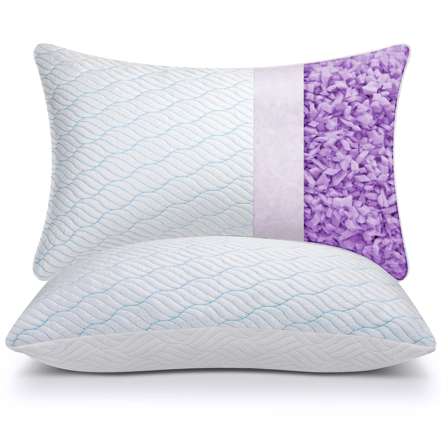 WISHSMILE Cooling King Size Pillows, Pillow King Size Set of 2 Shredded Memory Foam, Cool Cold for Sleeping with Zipper, Adjustable Firmness to Hot, Side, Back and Stomach Sleepers, 2 Pack, 20x36