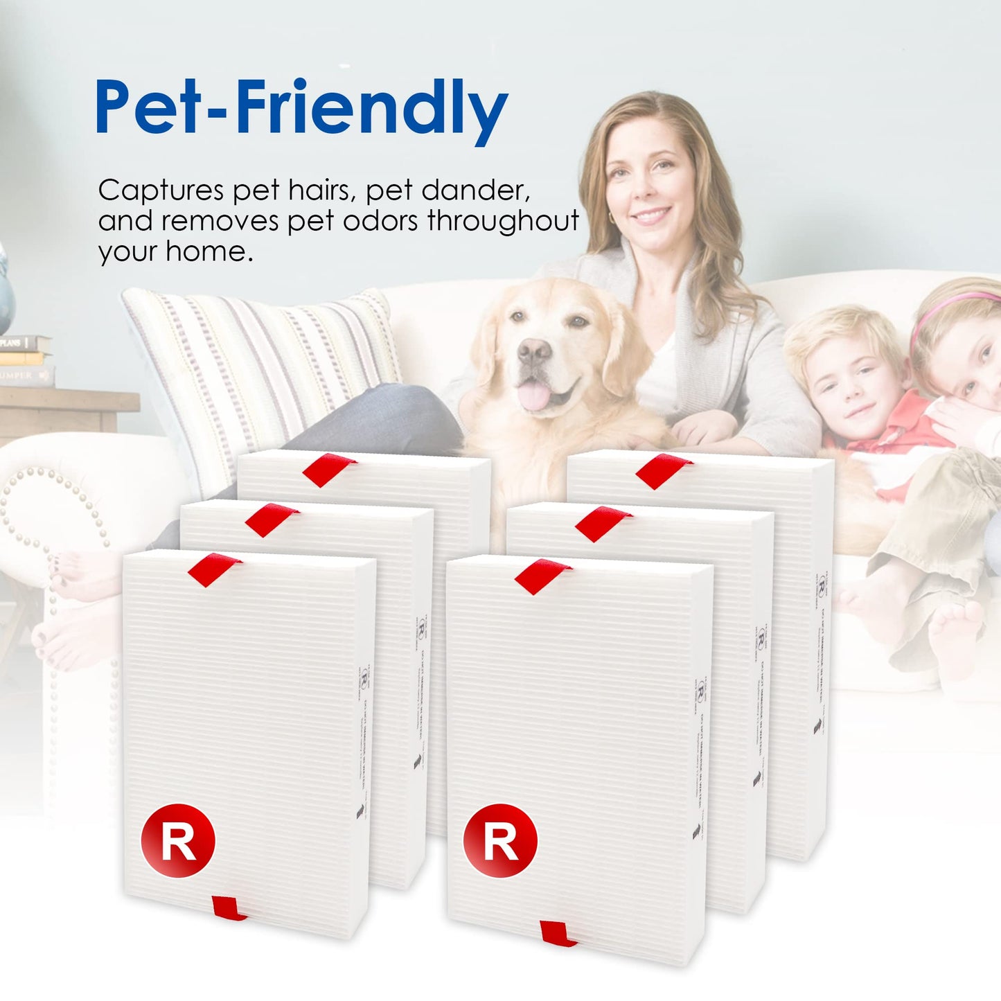 Flintar Replacement Filter R, Compatible with Honeywell Air Purifier HPA300, HPA200, HPA 100 and HPA 5000 Series, HRF-R6, 6-Pack