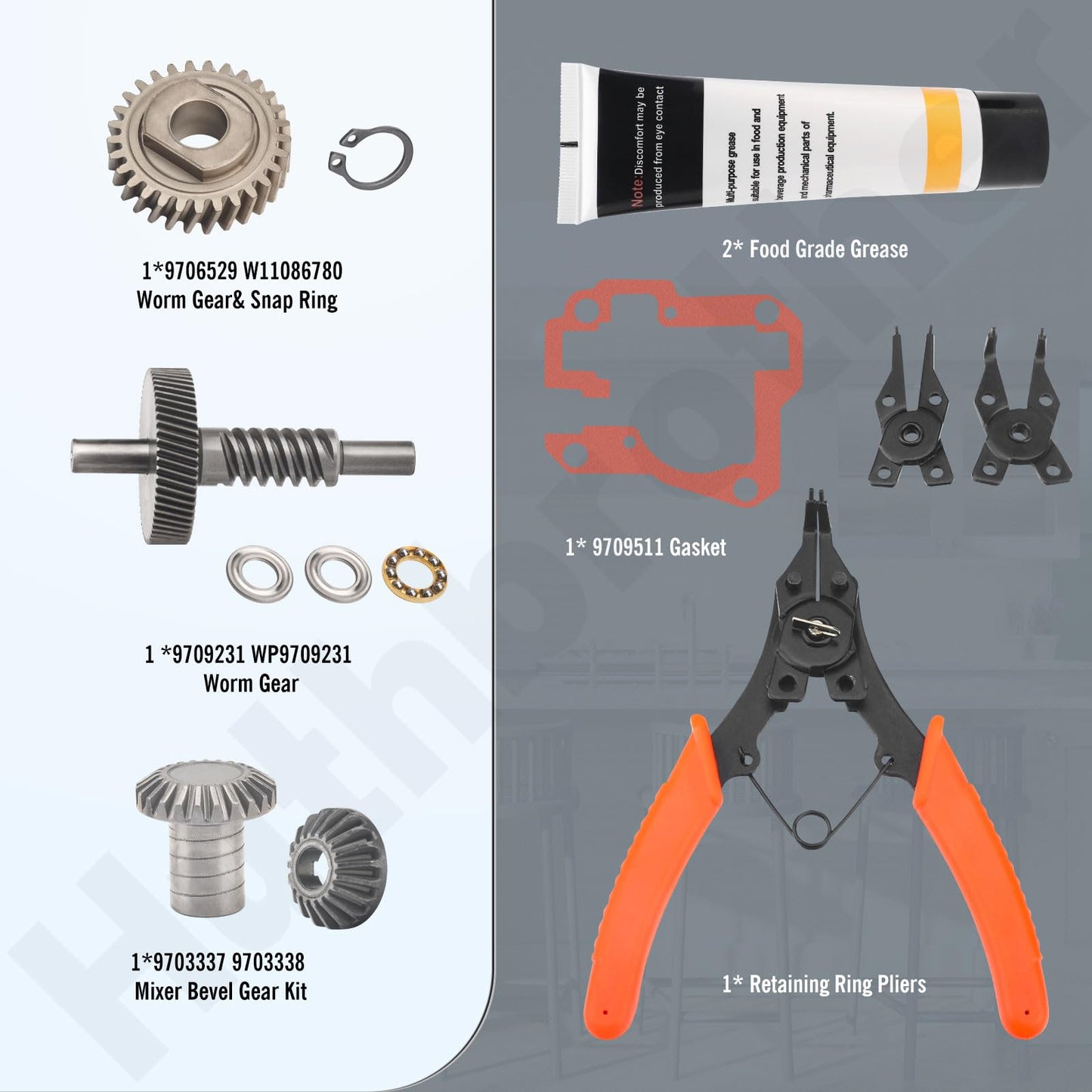 9709231 9703337 W11086780 9709511 Worm Gear Kit for KitchenAid Whirlpool 5QT&6QT, Mixer Gear Parts Drive Gear Replacement - W/Food Grade Grease