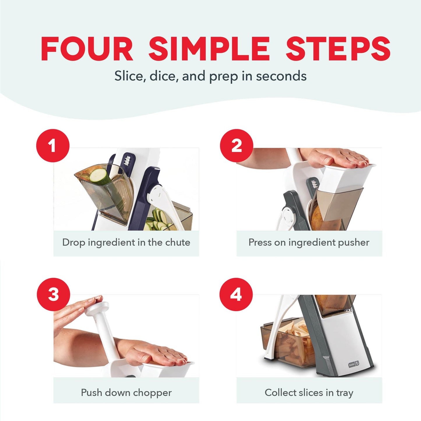 Dash Safe Slice® Mandoline - Compact, Foldable Food Slicer - Slice, Dice, Julienne & More - Perfect for Quick Food Prep - Recipe Guide Included - Aqua