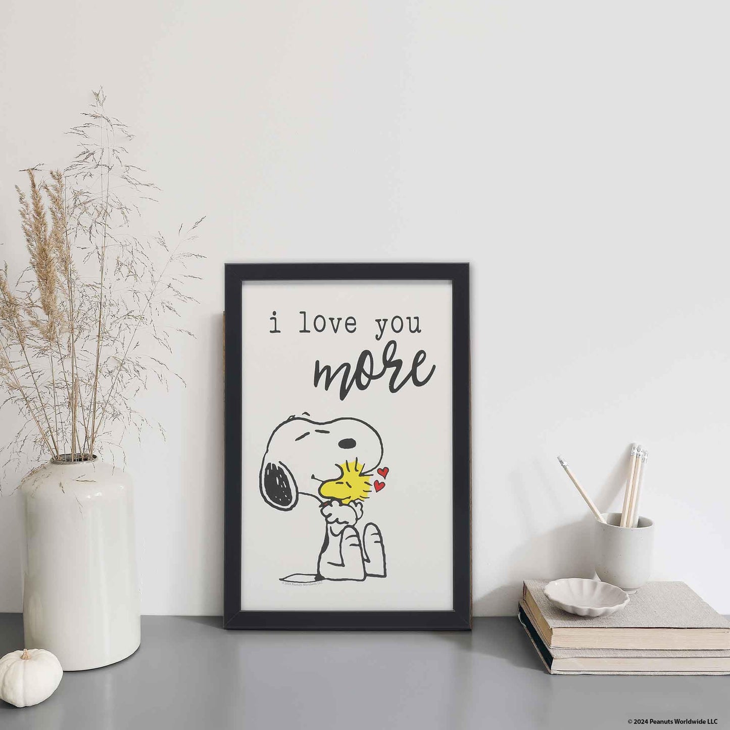 Peanuts Snoopy and Woodstock I Love You More Framed Wood Wall Decor - Adorable Snoopy Picture for Home Decorating