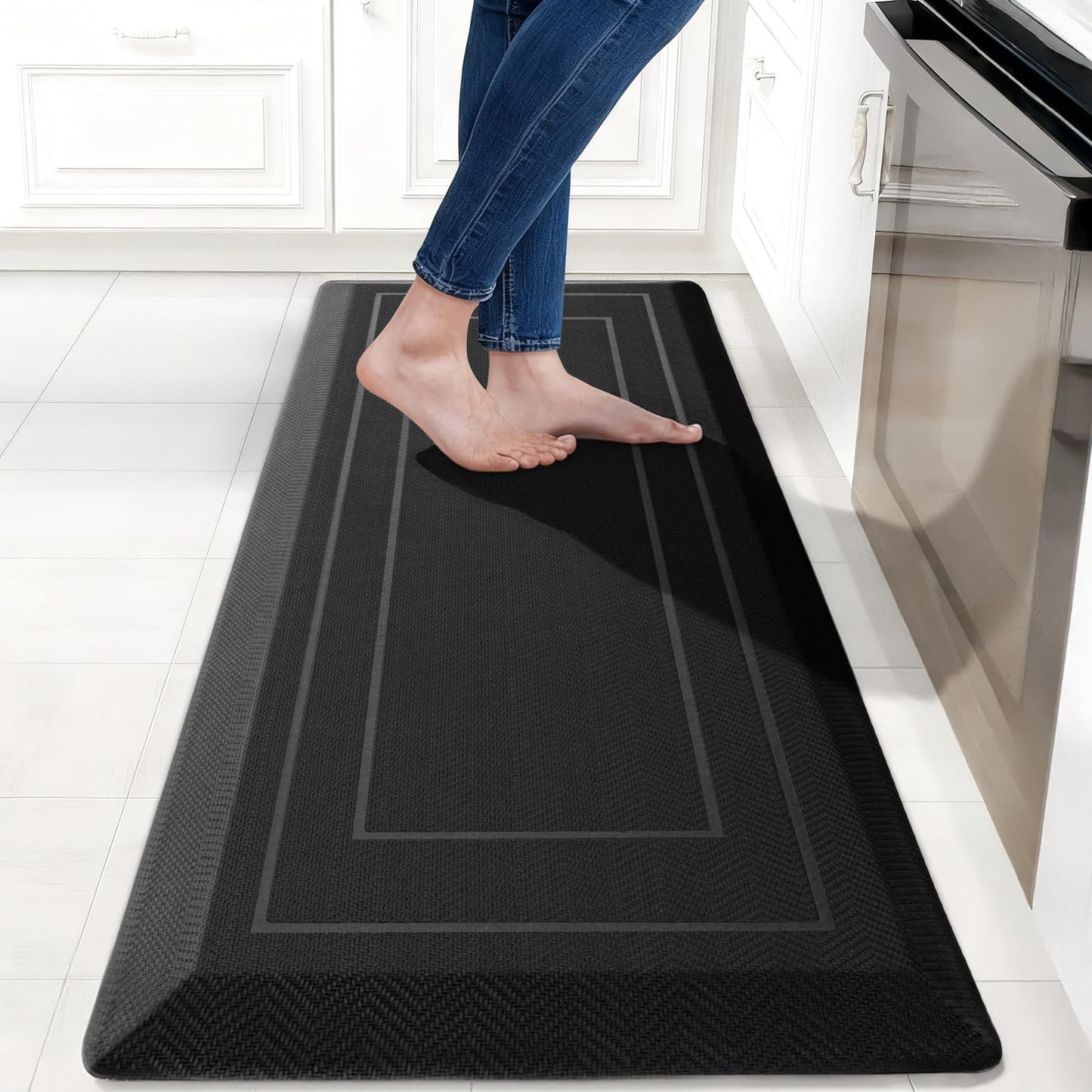 UKISS 9/10"" Extra Thick Cushioned Anti Fatigue Kitchen Mat, Waterproof High Density Foam Standing Desk Mat, Non-Slip Ergonomic Comfort Mat for Kitchen, Office,Workstation Black (Black, 20" X 48")