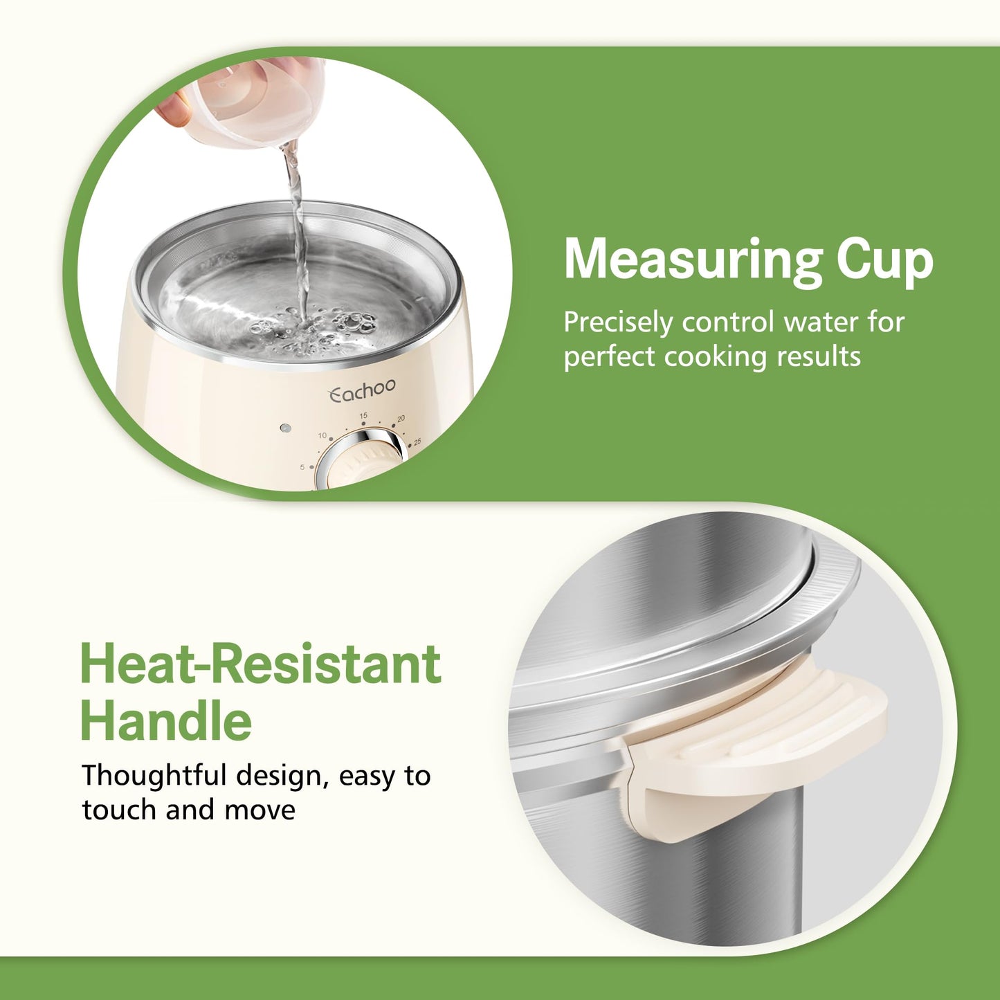 Hard Boiled Egg Cooker - CACHOO 14-Egg Rapid Stainless Steel Egg Boiler with 30-Min Timer & Auto Shut Off, Compact Electric Vegetable Steamer for Cooking, Dishwasher Safe, Beige