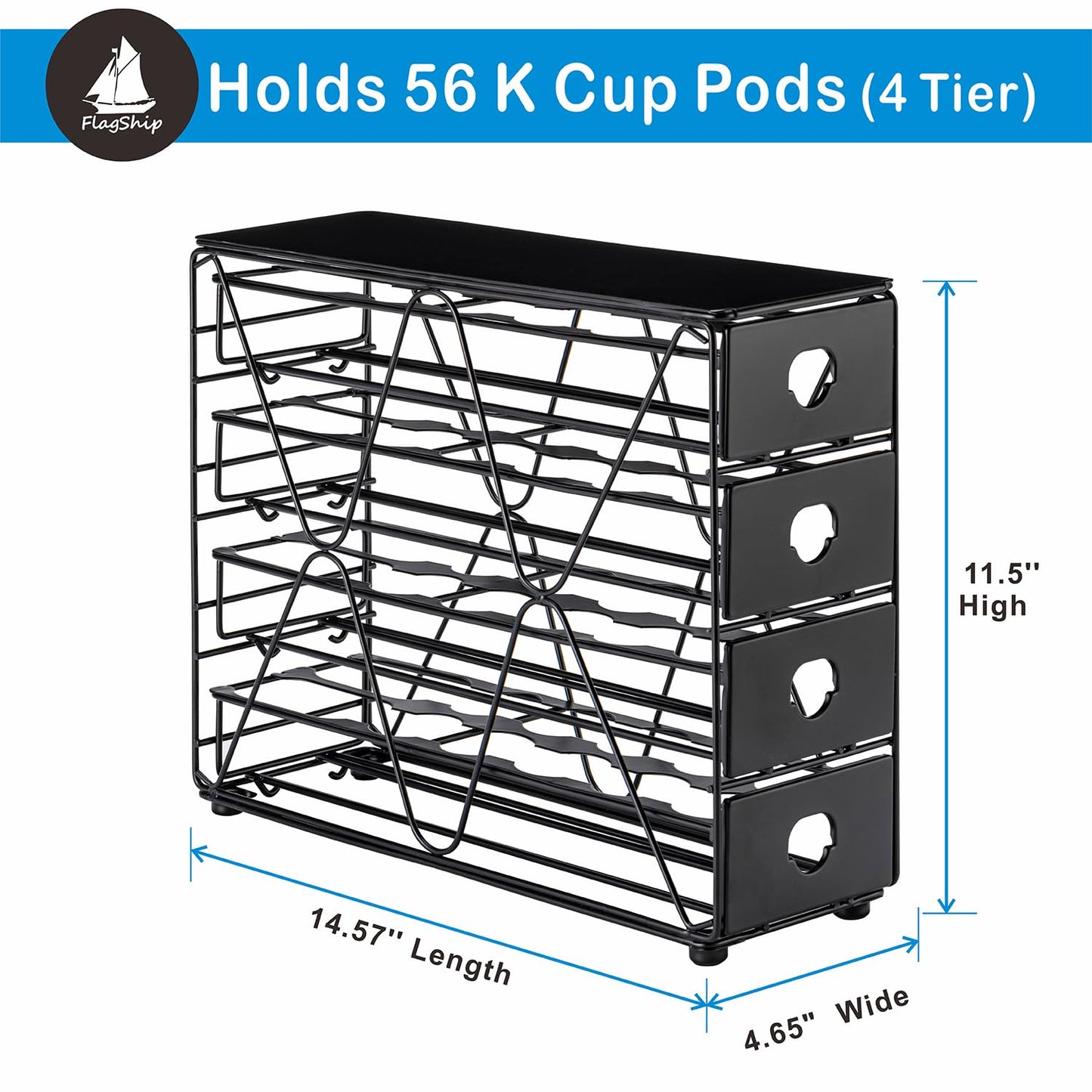 FlagShip K Cup Holder for Keurig Pod K Cup Storage 4 Tier K Cup Drawer Organizer for Counter (56 Pods Capacity)