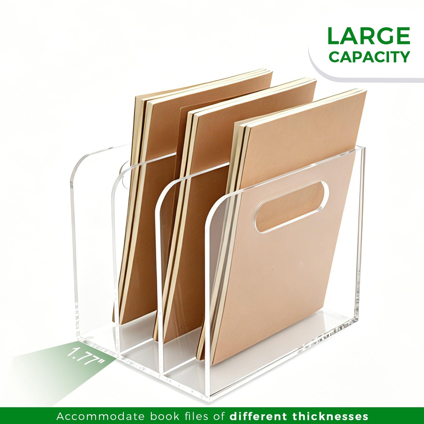 Lovemolly 3-Slot Clear Acrylic Magazine File Holder, Vertical Desk Organizer with Handle – No-Assembly Document Sorter for Office & Home, 7.48 x 6.69 x 6.3 in
