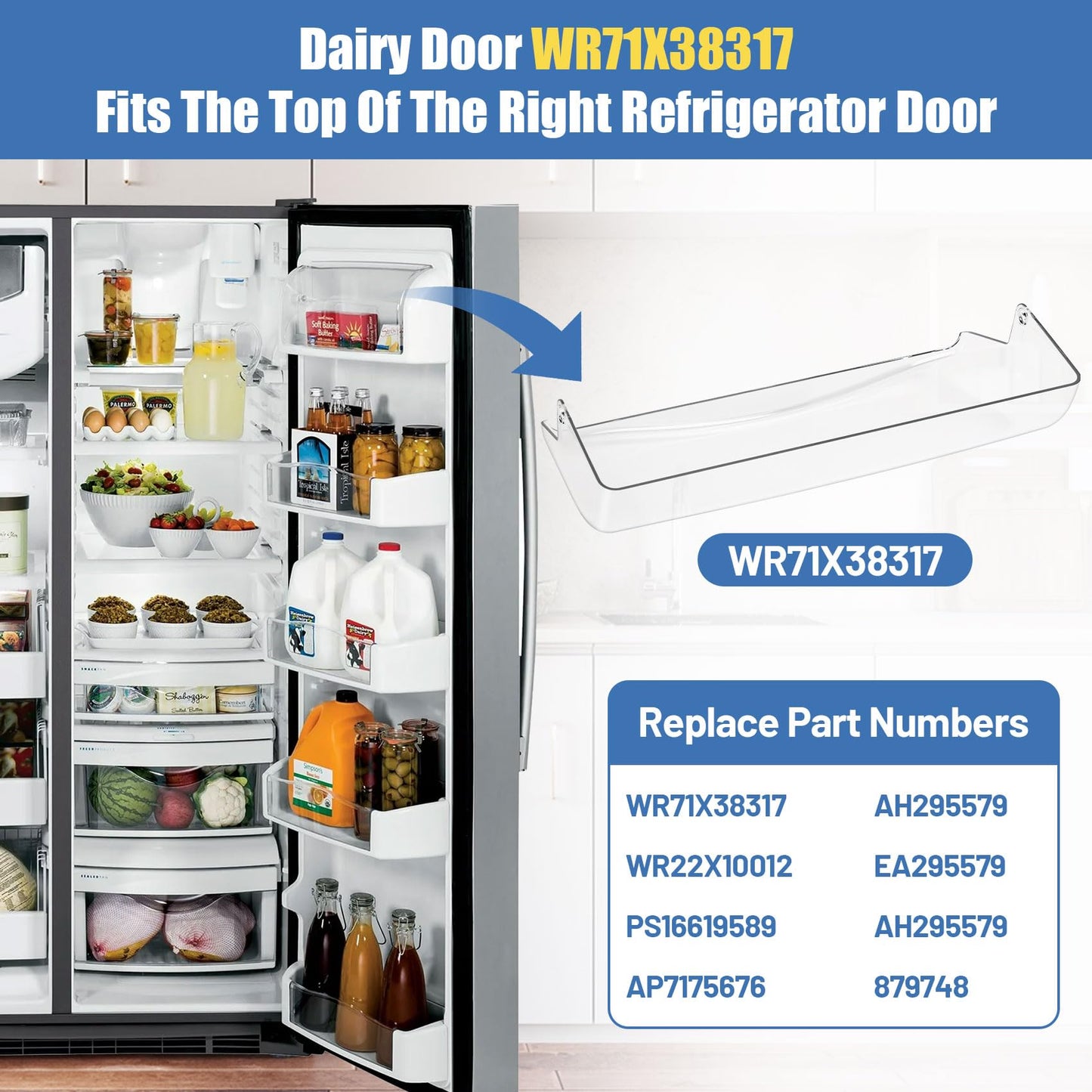 WR22X10012 WR71X38317 Refrigerator Dairy Door Compatible With Hotpoint GE Dairy Bin Cover, Refrigerator Door Dairy Replaces AP7175676 AH295579 EA295579 879748 AH295579 PS16619589