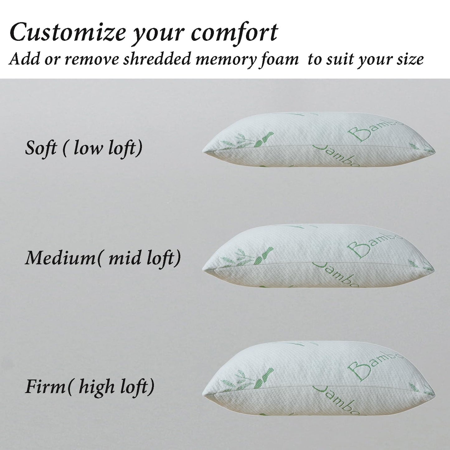 Memory Foam Pillows Queen Size set of 2, Shredded Memory Foam Bed Pillow for Sleeping, Adjustable Fluffy Pillow with Cooling Breathable Cover for All Sleepers, Hotel Quality Rest Pillow Queen 2 Pack