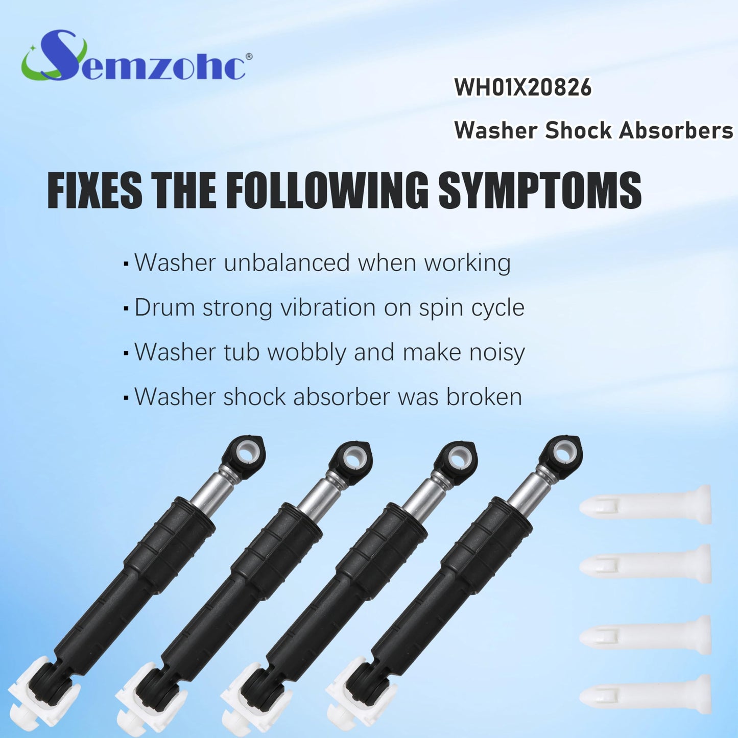 WH01X20826 Washer Shock Absorber Kit Fit for G.E Washer Damper Shock Replaces WH01X10343 AP4265856 WH01X10385 WH01X10425 AH1482318 EA1482318 WH01X10260 PS1482318 - with 4 Shocks and 4 Pins