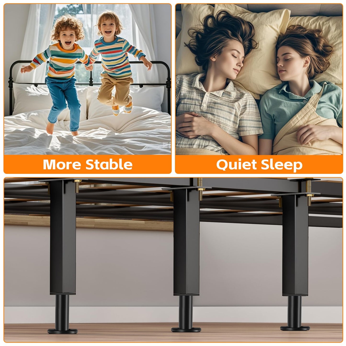4PCS Adjustable Height Bed Support Legs, 10.2-16.5 In, Metal Heavy Bed Risers with Non-Slip Rubber Base, Replacement Furniture Feet for King Queen Frame Slats, Sofa, Couch, Cabinet, Dresser, Table