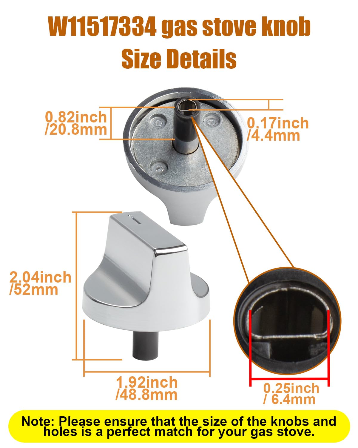 W11517334 Range Knob for Whirlpool Gas Range Stove Oven Knob WEG745H0FS0 WEG515S0FS0, 4-Pack High Heat-Resistant Knob - D Interface Stainless Steel - Easy to Install - Replace W11122869 W10850033 ﻿