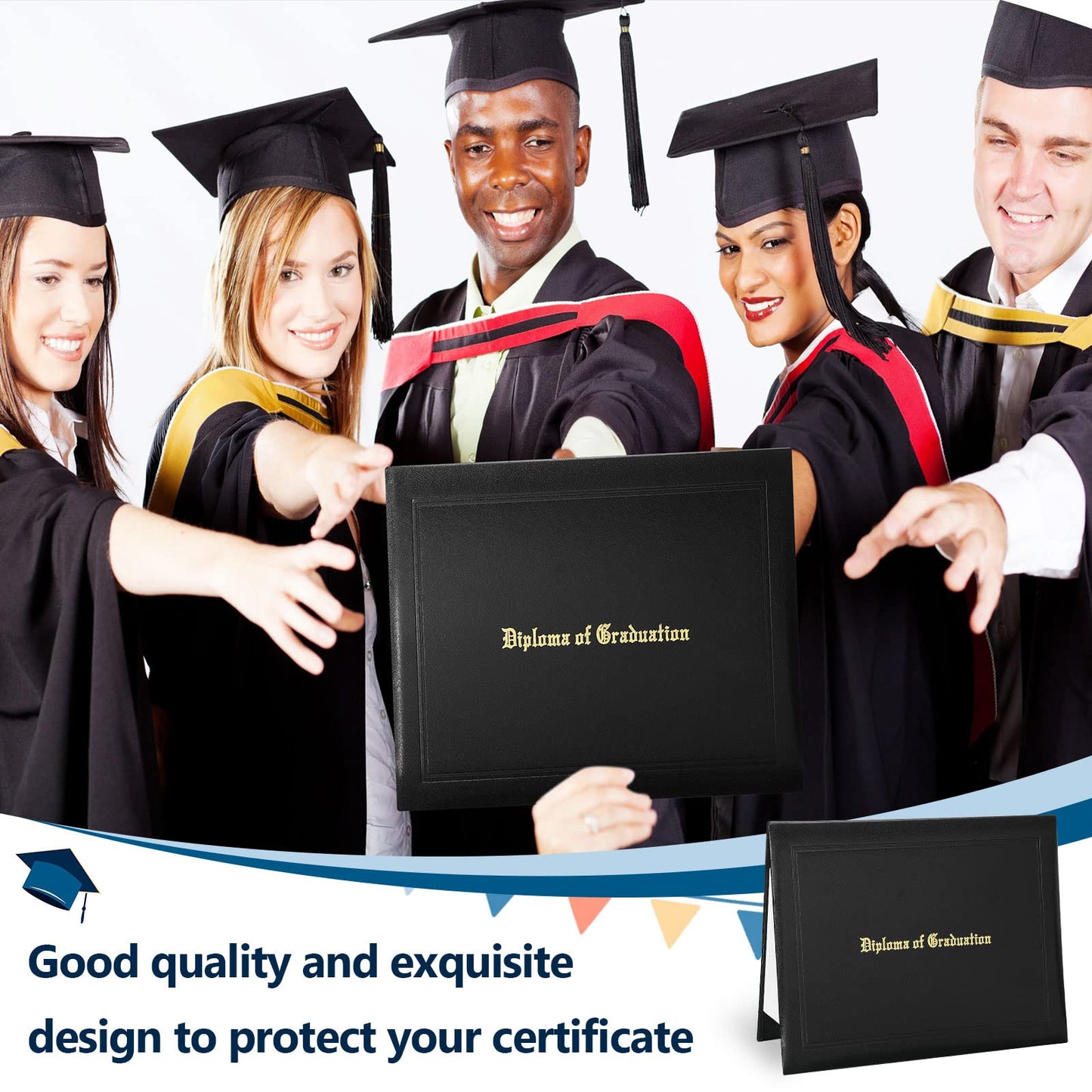 12 Pack Graduation Diploma Holder 8.5 x 11 Inch Black Padded Diploma Cover Embossed Certificate Holders Bulk for High School University Grad