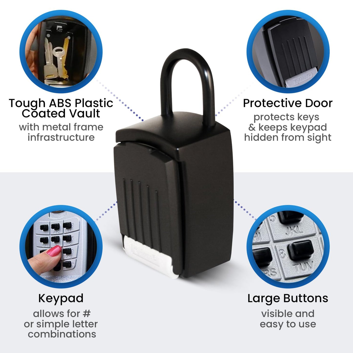KeyGuard SL-501 Punch Button Lock Box | Portable Shackle LockBox For Outside - Fits House Keys, Car Keys, Fobs, & More | Keypad Safe Box, Digital Push Button Combination Lock | Black Finish