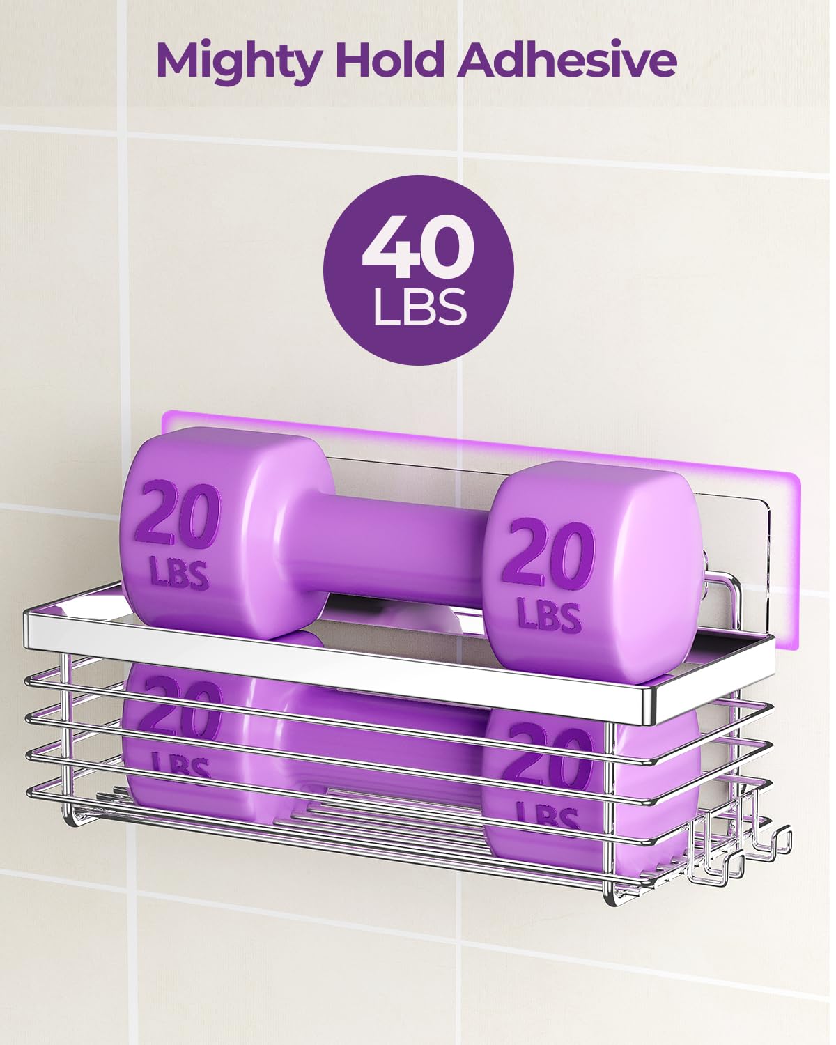 ODesign Shower Caddy 3 Pack SUS304 Stainless Steel-No Drilling-Shower Bathroom Shelves Rack,Rustproof Wall Mounted,Adhesive Shower Shelf Basket Organizer-Silver