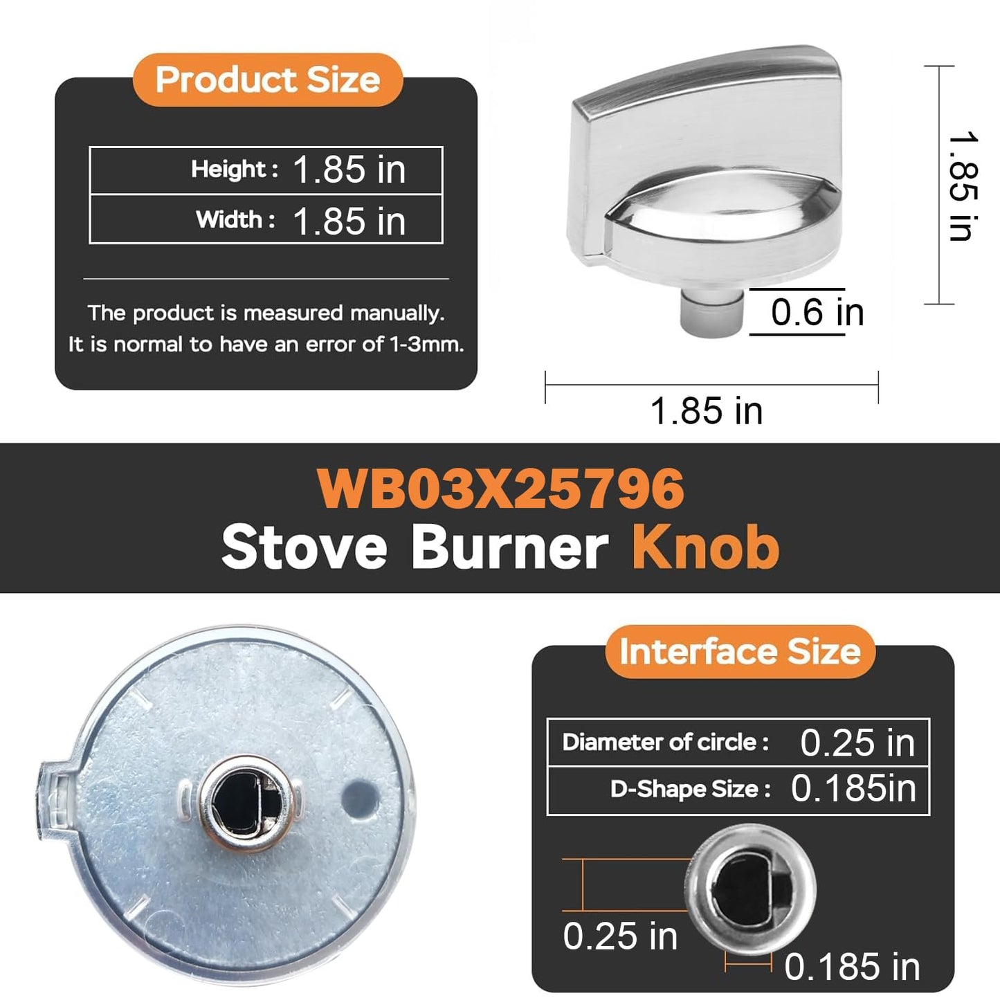 (5Pcs) WB03X25796 / WB03T10326 Gas Stove Knobs Replacements for GE Profile Range Surface Burner Knob PGP953SET1SS, PGP959SET4SS Cooktop Knob Replace for GE Part Number PS11721433, AP5986232