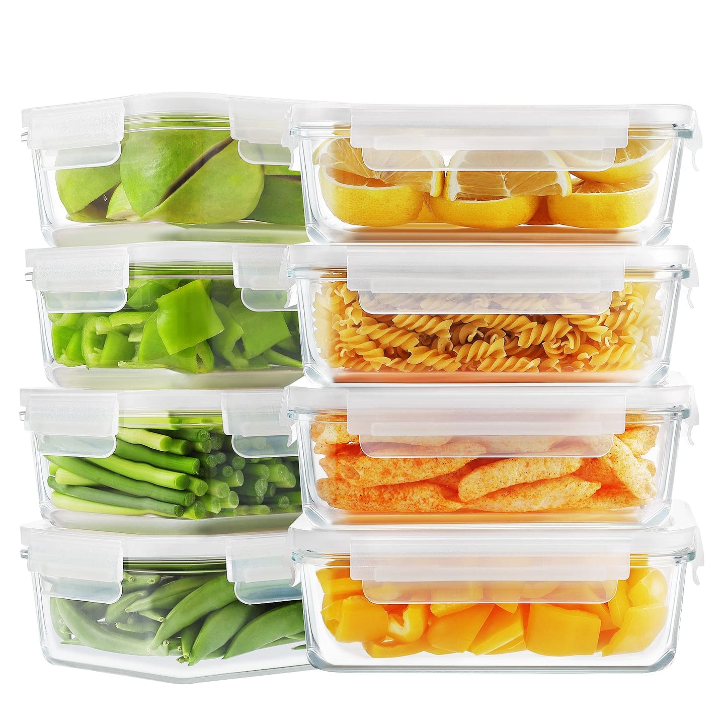 Bayco 8 Pack Glass Food Storage, Meal Prep Containers, Airtight with Lids - BPA-Free & Leak Proof (8 lids & 8 Containers) 30oz