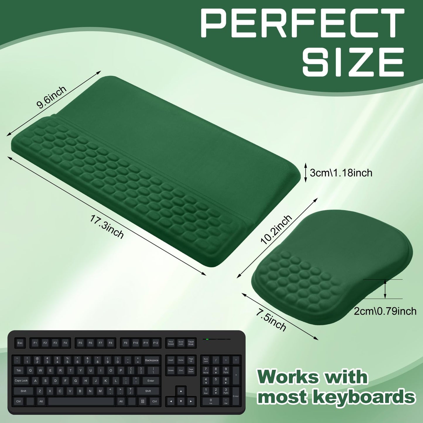 Photect Keyboard Stand with Wrist Rest Ergonomic Green Mouse Pad and Keyboard Riser Holder Lifter Tray with Carpal Tunnel Pain Relief Massage Bumps for Office Accessories Computer Typing