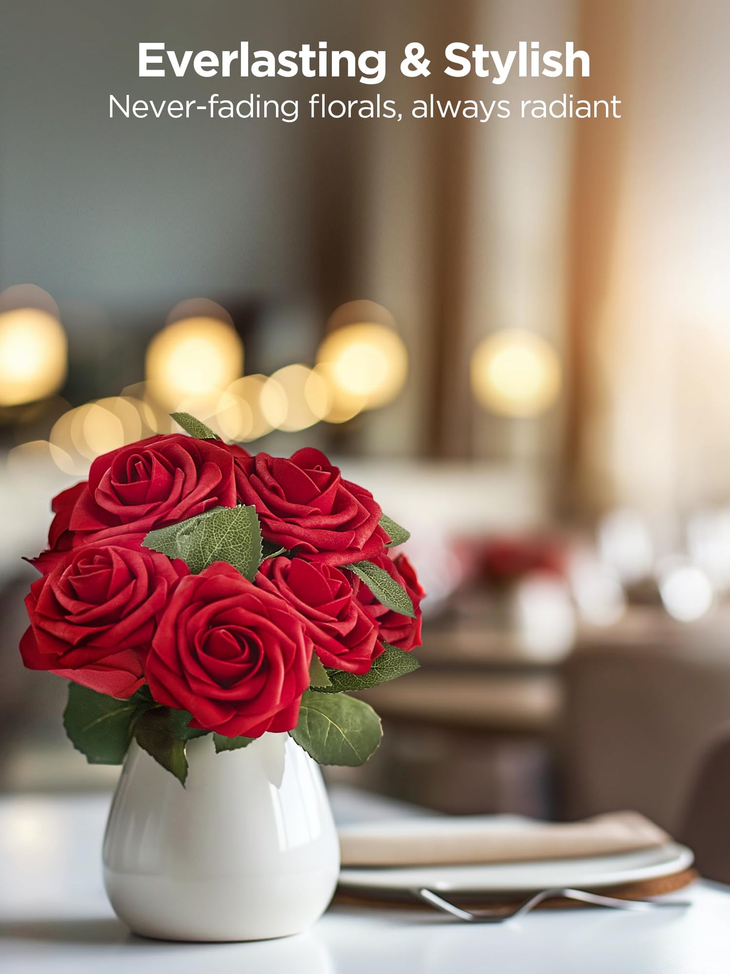 InnoGear Artificial Flowers, 100 Pcs Dark Red Foam Fake Roses Bulk with Stems for Decoration DIY Wedding Bouquets Centerpieces Bridal Shower Party Christmas Tree