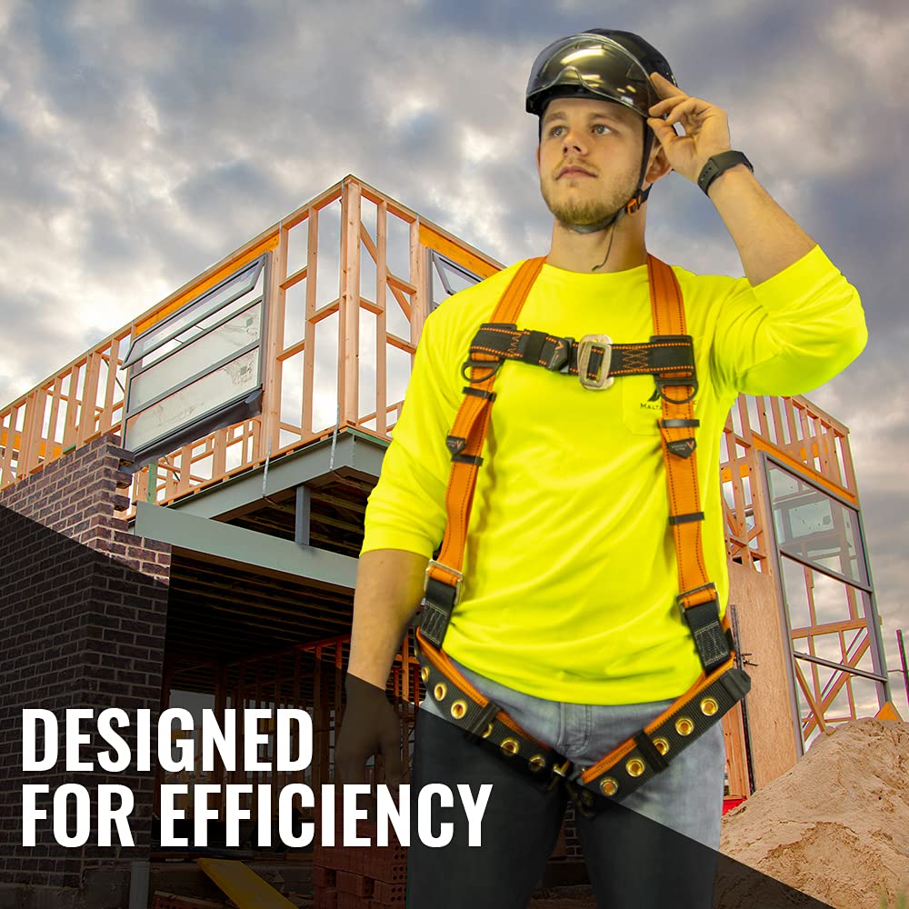 Malta Dynamics Warthog Safety Harness for Construction – Fall Protection Harness with Back D-Ring, Fall Indicators, & Chest and Leg Buckles, OSHA & ANSI Compliant (L-XL)