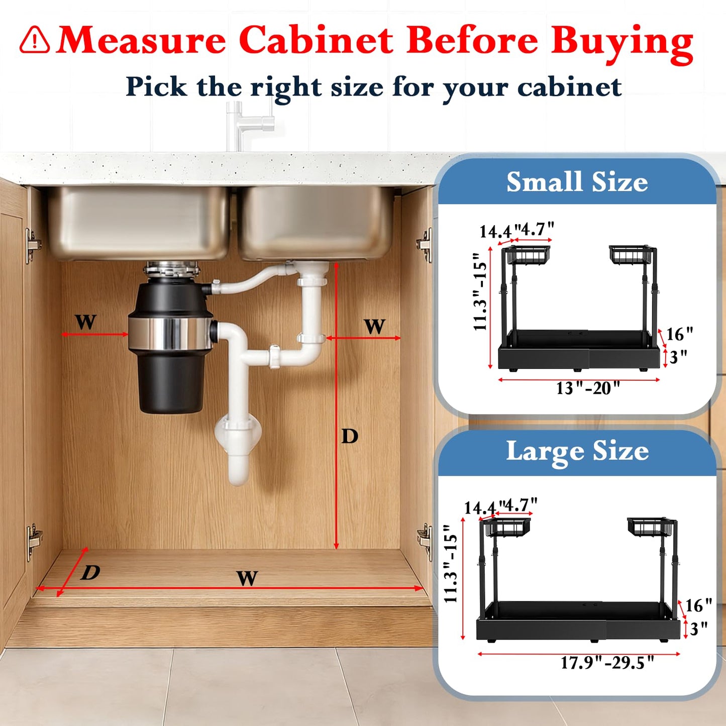 Aisslro Under Sink Organizer, 2 Tier Under the Sink Storage, Expandable Adjustable Slide Out Pull Out Under Cabinet Organizers Shelf, for Kitchen Bathroom Pantry Closet Organization, Black
