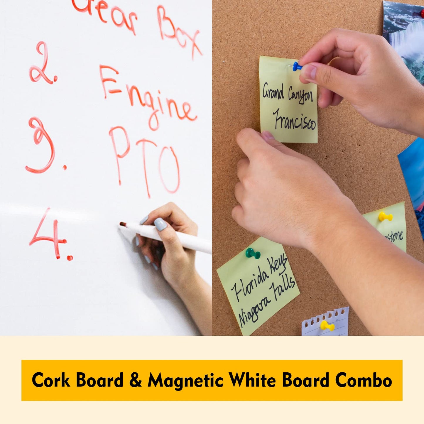 Comix Cork Board Magnetic Dry Erase Board Combo, 36 x 24 Inches Large Whiteboard and Bulletin Board Combination, Aluminum Frame Vision Board with Dry Erase Markers, Magnets, Eraser and Push Pins