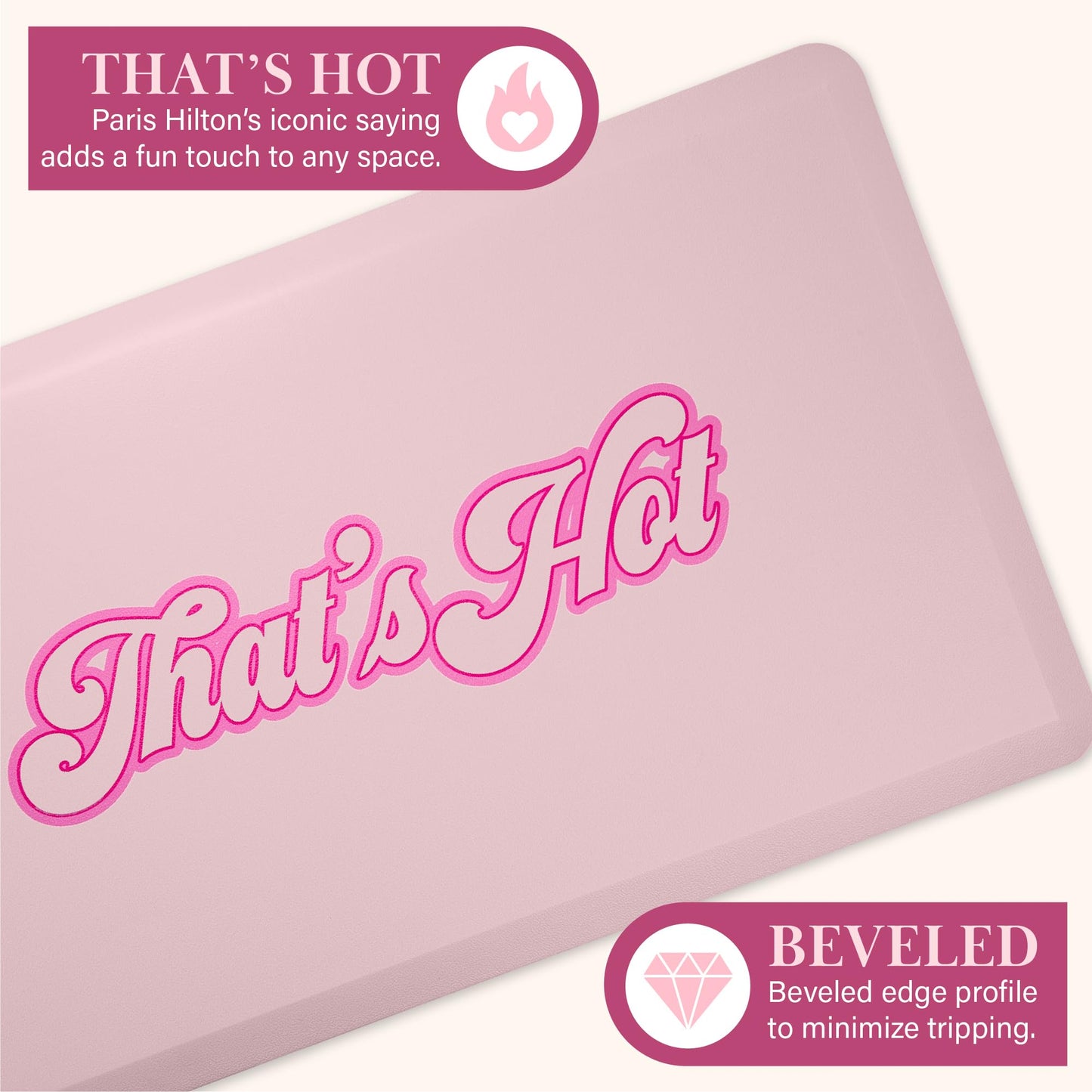 Paris Hilton Anti-Fatigue Kitchen Mat, Cushioned Comfort Mat with Anti-Slip Base, That’s Hot Design, 29.5-Inch x 17.25-Inch, Pink