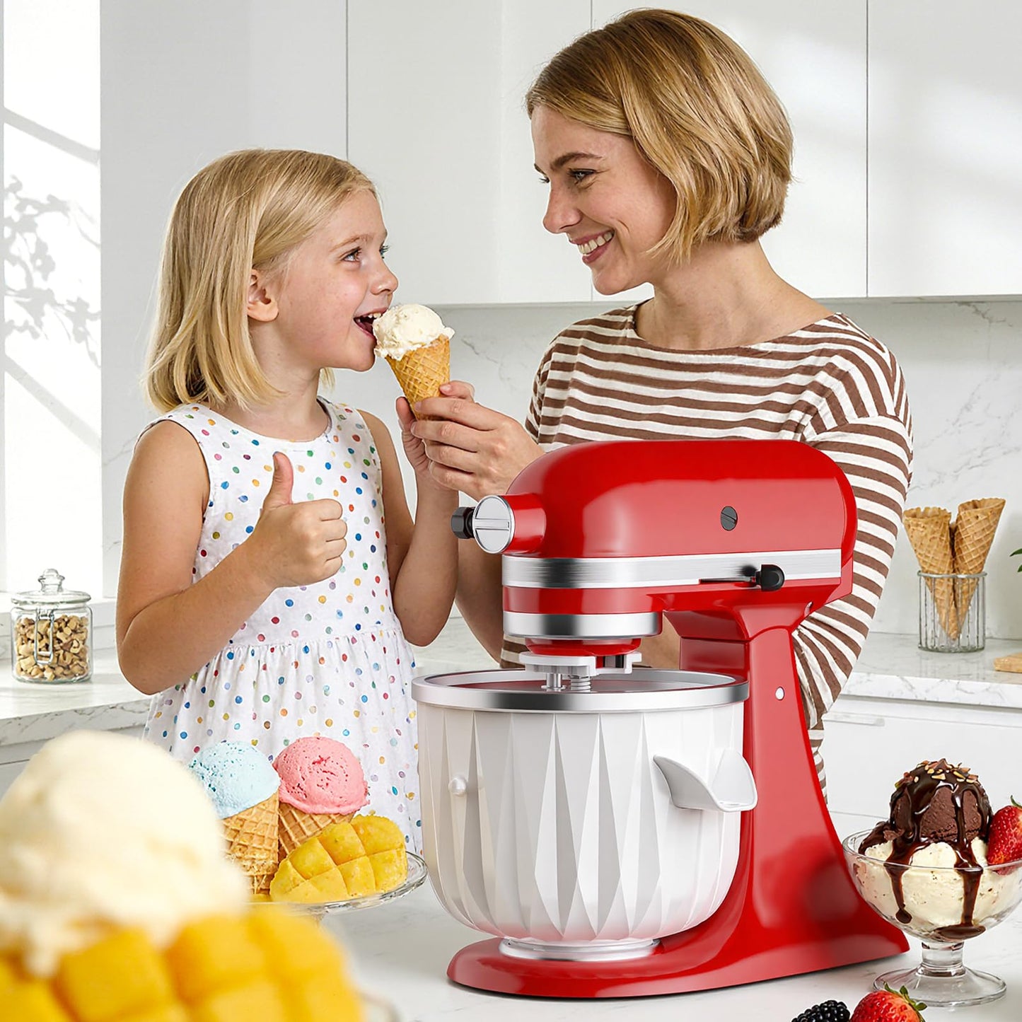 Ice Cream Maker Attachment for KitchenAid Stand Mixer, 2 Quart Kitchen Aid ice cream attachment Frozen Yogurt Sorbet Gelato Maker, Fits 4.5QT and Larger Stand Mixers