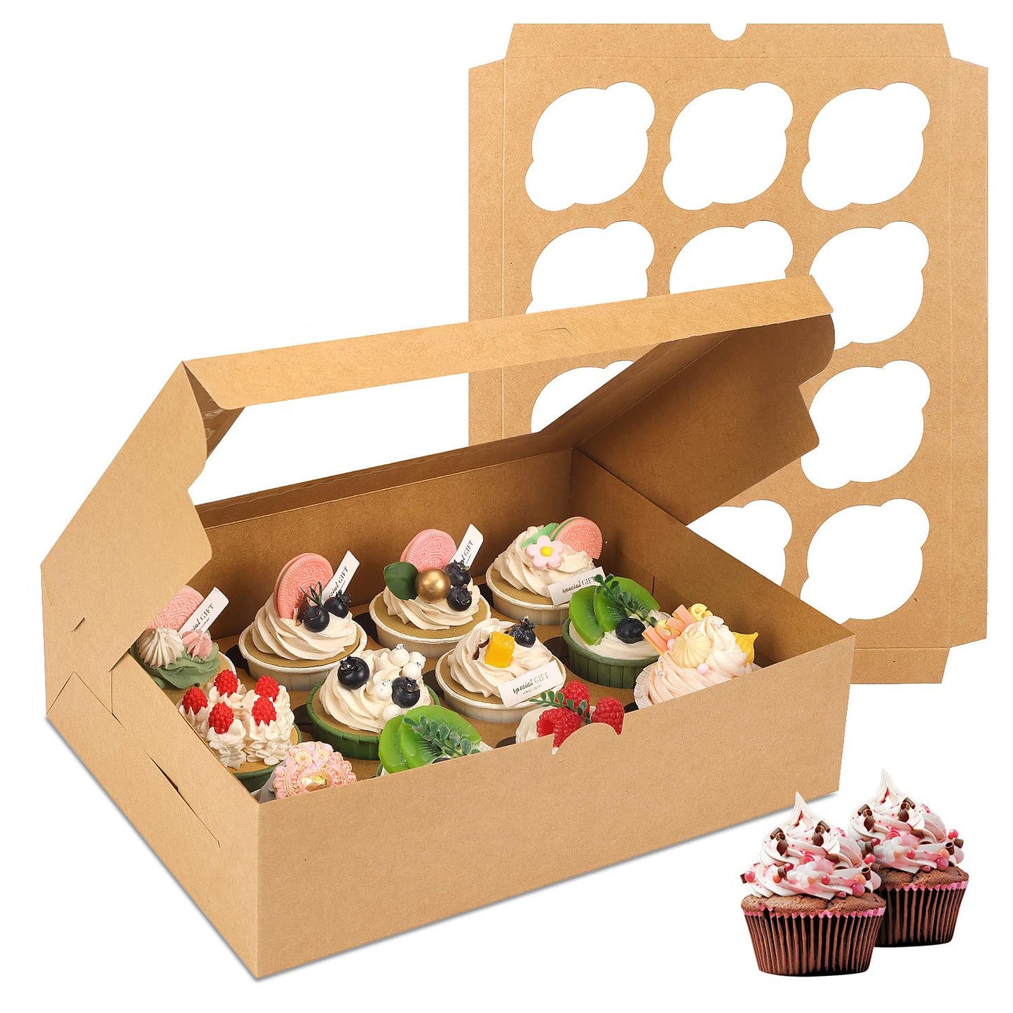 Moretoes 20 Sets Cupcake Boxes, 12 Count Cupcake Containers with Window, for Birthday Holiday Party Wedding Bakery Supplies,13 x 10 x 3.5 Inches
