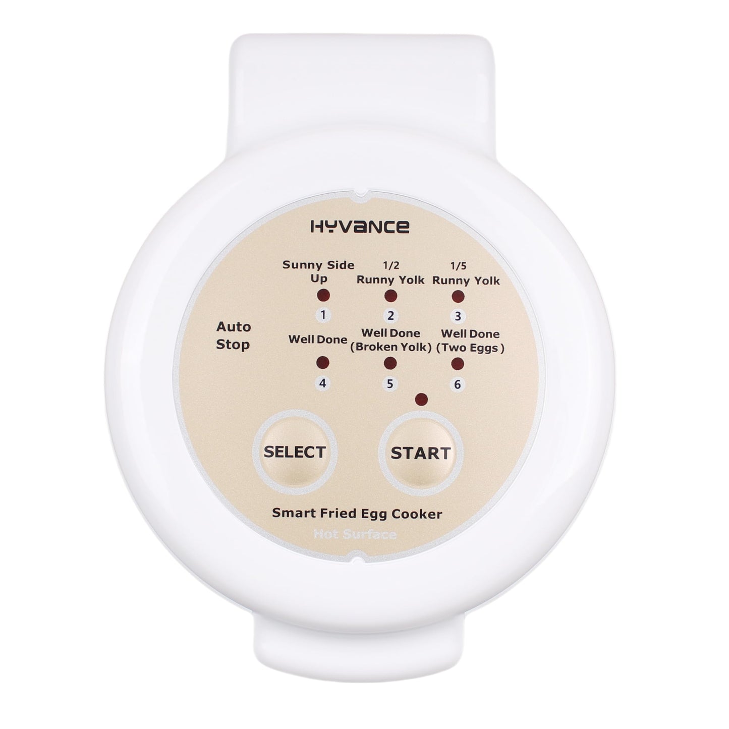 Hyvance Smart Fried Egg Cooker, Automatic Fried Egg Maker for 6 Features like Sunny Side Up, Over Easy, Fully Cooked & More. Auto Power Off, Alarm, Round Shape, Non Stick Coating PFAS FREE (White)