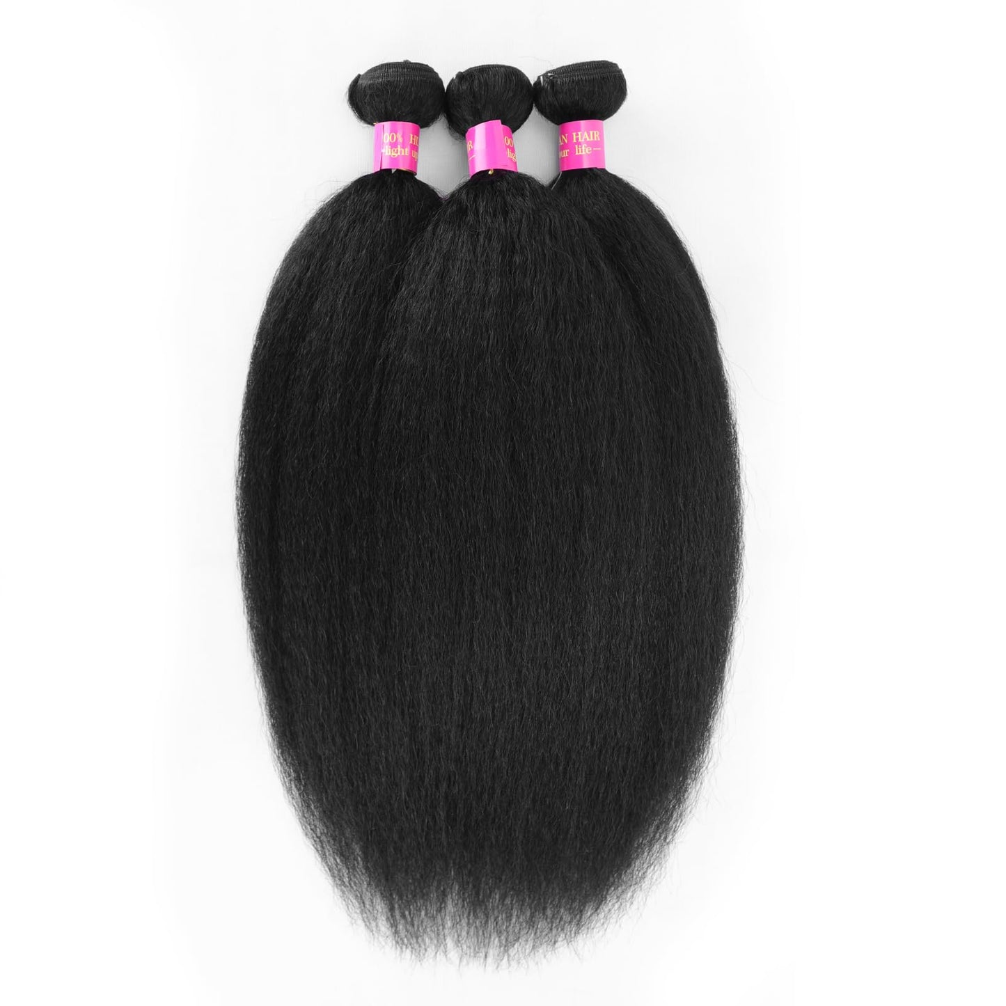 14 16 18 Kinky Straight Bundles Human Hair Yaki Straight Human Hair 3 Bundles 100% Unprocessed Brazilian Virgin Remy Hair Yaki Straight BundlesFor Black Women Natural Black Color