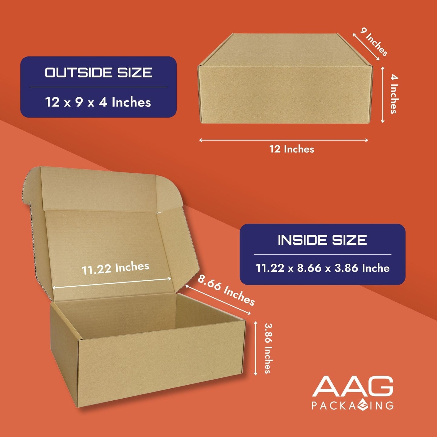 Corrugated Shipping Box Mailers AAG PACKAGING boxes for packaging small business, small mailing boxes, rigid 90° corners, secure slot closure, quick fold assembly (9"x6.5"x2" Brown/Set of 20)