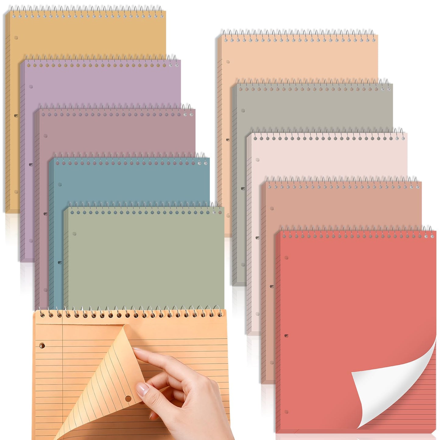 10 Packs 8.5 x 11 inch Top Spiral Notebook with 3 Hole Punched Legal Pads 40 Sheets College Ruled Notepad Hard Cardboard Paper Wirebound Pads for Business School Office Home Supplies (Retro)