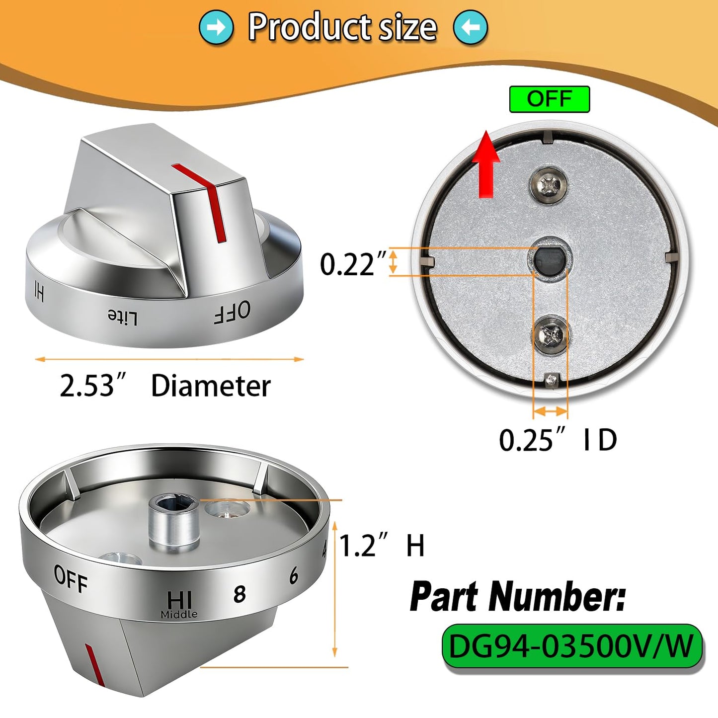 Upgraded DG94-03500A/Z Fit for Samsung Electric Stove Knob Replacement and DG94-03500V DG94-03500W DG94-03797T DG94-03797S Knobs Models NE63T8311SG/AA,NE63BG8315SSAA,NE63T8111SS/AA etc