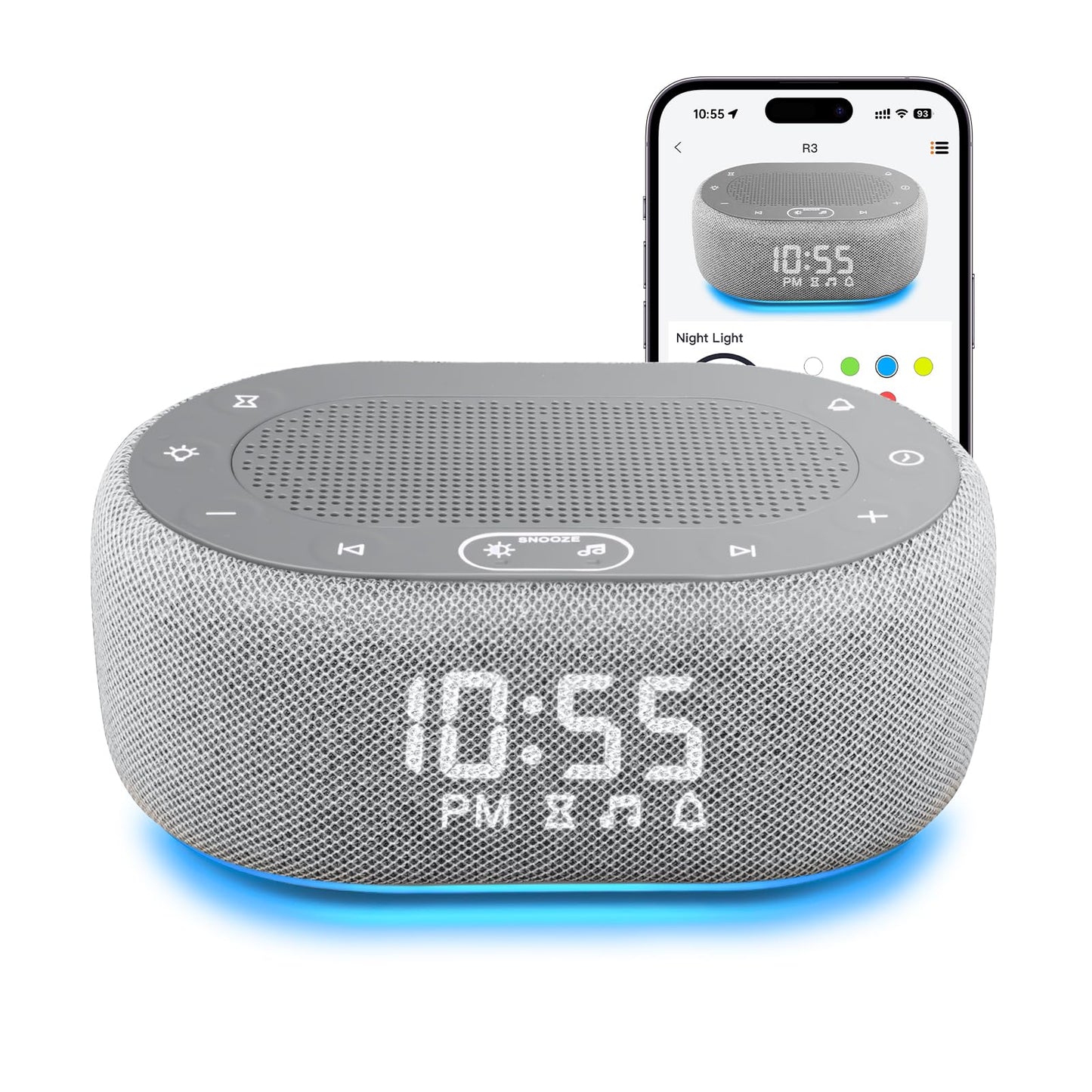 1Mii White Noise Machine with Alarm Clock, Sound Machine for Sleep for Adult Baby, Smart App Controlled，30 Soothing Sounds, Sleeping Timer, Dimmable 7-Color Night Light, 30 Volume Levels - Grey