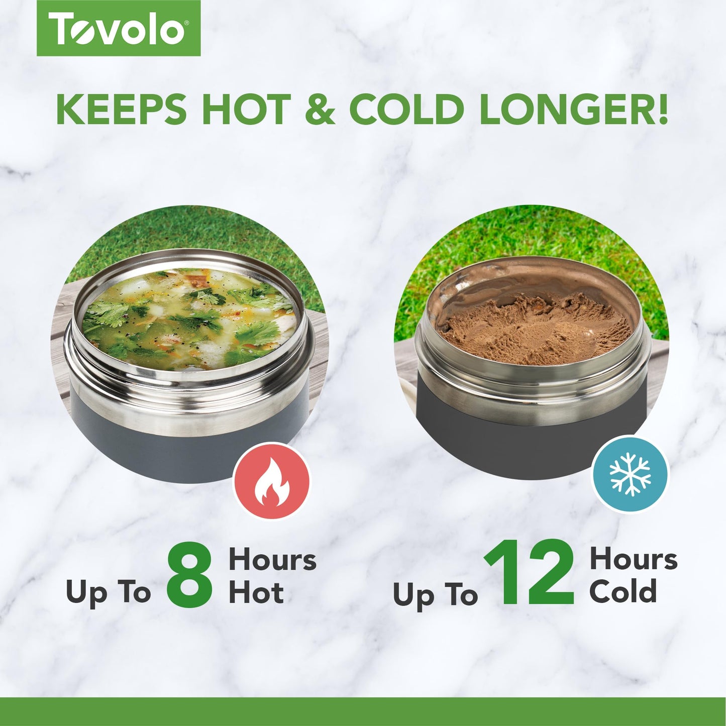 Tovolo Insulated Food Container 2 Quart Food Traveler Thermos for Hot Food and Cold Food Stainless Steel Double Wall Vacuum Insulated Spill Proof Airtight Lid Dishwasher Safe BPA Free Marine Blue