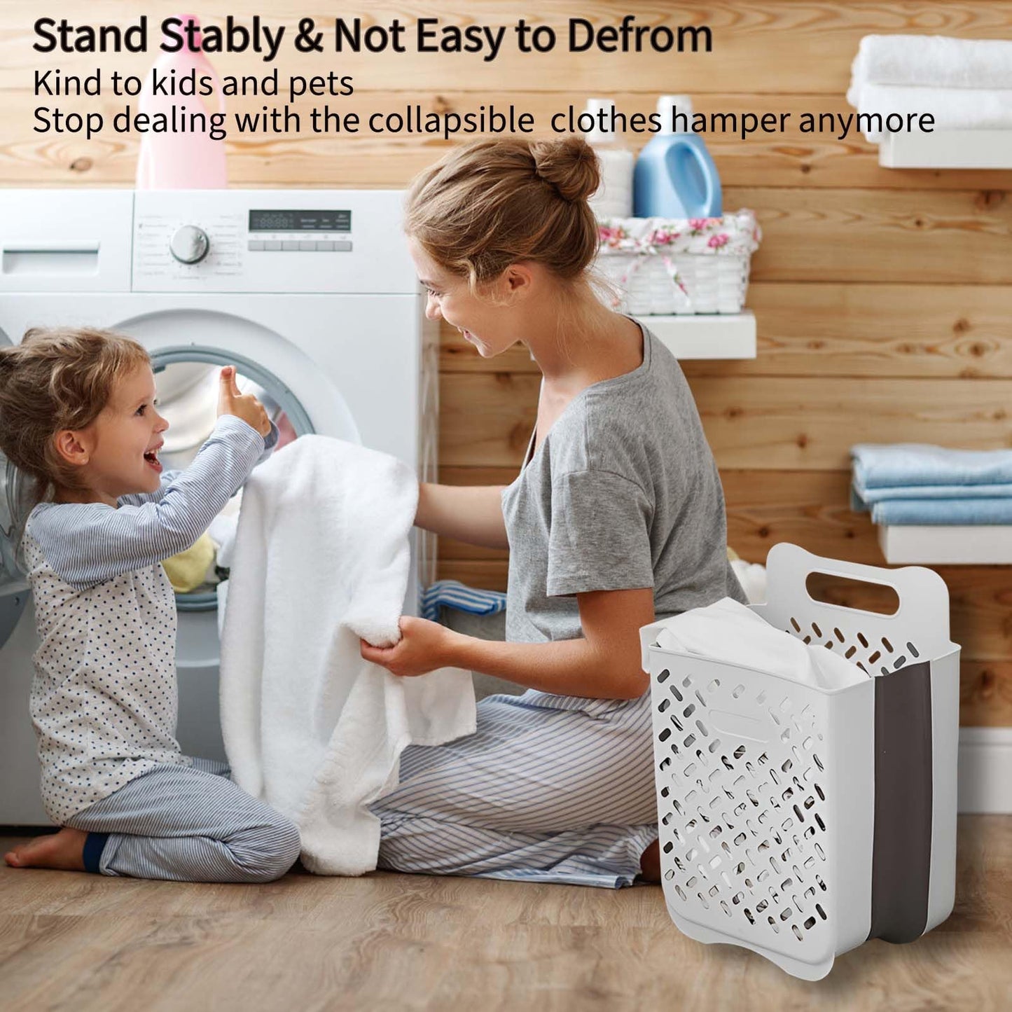 Pansyling Plastic Collapsible Hanging Laundry Baskets with Carry Handle, Space-Saving Wall Hanging Laundry Basket Durable Tall Folding Plastic Laundry Hamper Waterproof Dirty Clothes Organizer XL+L
