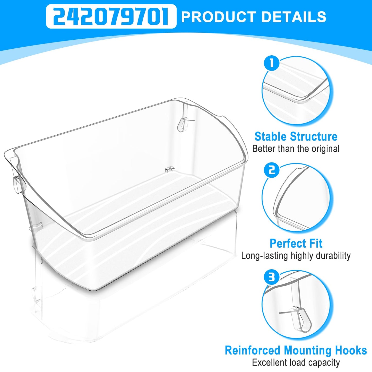 UPGRADED 242079701 Refrigerator Door Bin Compatible with Frigidaire Kenmore Refrigerator Door Shelf Replacement 242011501 242011503 242011504 LFHG2251TF5 LGHD2369TF FFHB2750TS FGHB2868TF Door Shelves