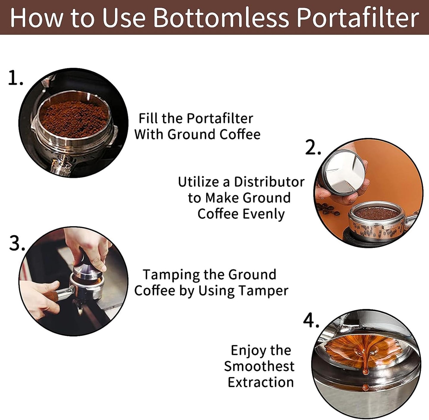 54mm 3 Ear Bottomless Portafilter for Breville BES870/878/880/876/840/820 Series Espresso Machines - Rosewood Handle with 304 Stainless Steel Filter Basket