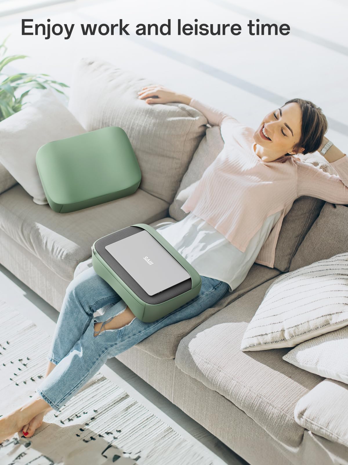 SAIJI Breathable Laptop Pillow, Ultra Lightweight Lap Desk with Cushion, Computer Pillows for Laptop with Partitioned Storage Bag, Designer Stopper - Lap Pad Fits up to 15.6 Inch Laptops