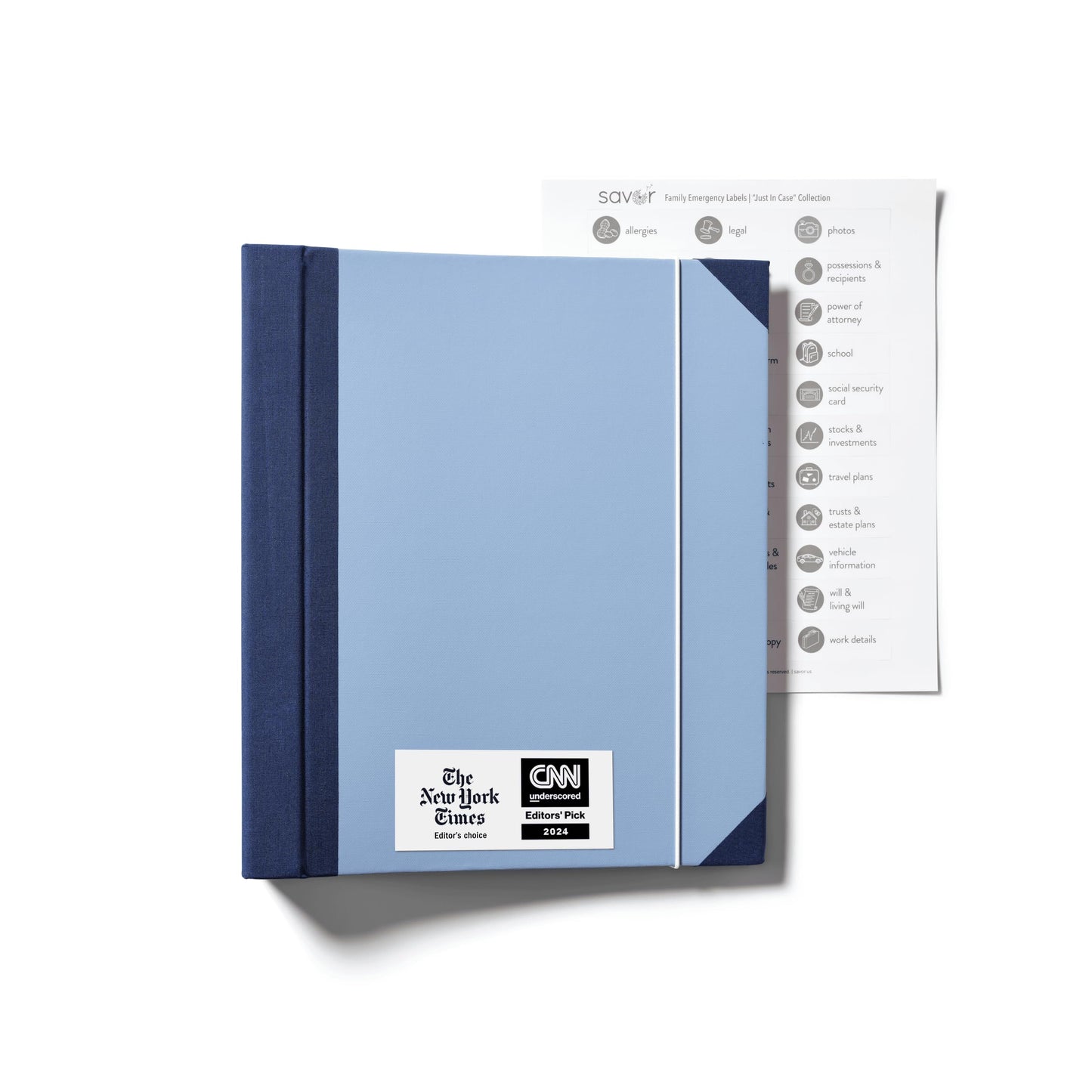 The Folio® Important Document Organizer by Savor | Binder with Guided Labels, Acid-Free File Folder Organizer with 10 Pockets, Document Holder for Home Records, Legal and Medical Papers (Blue)
