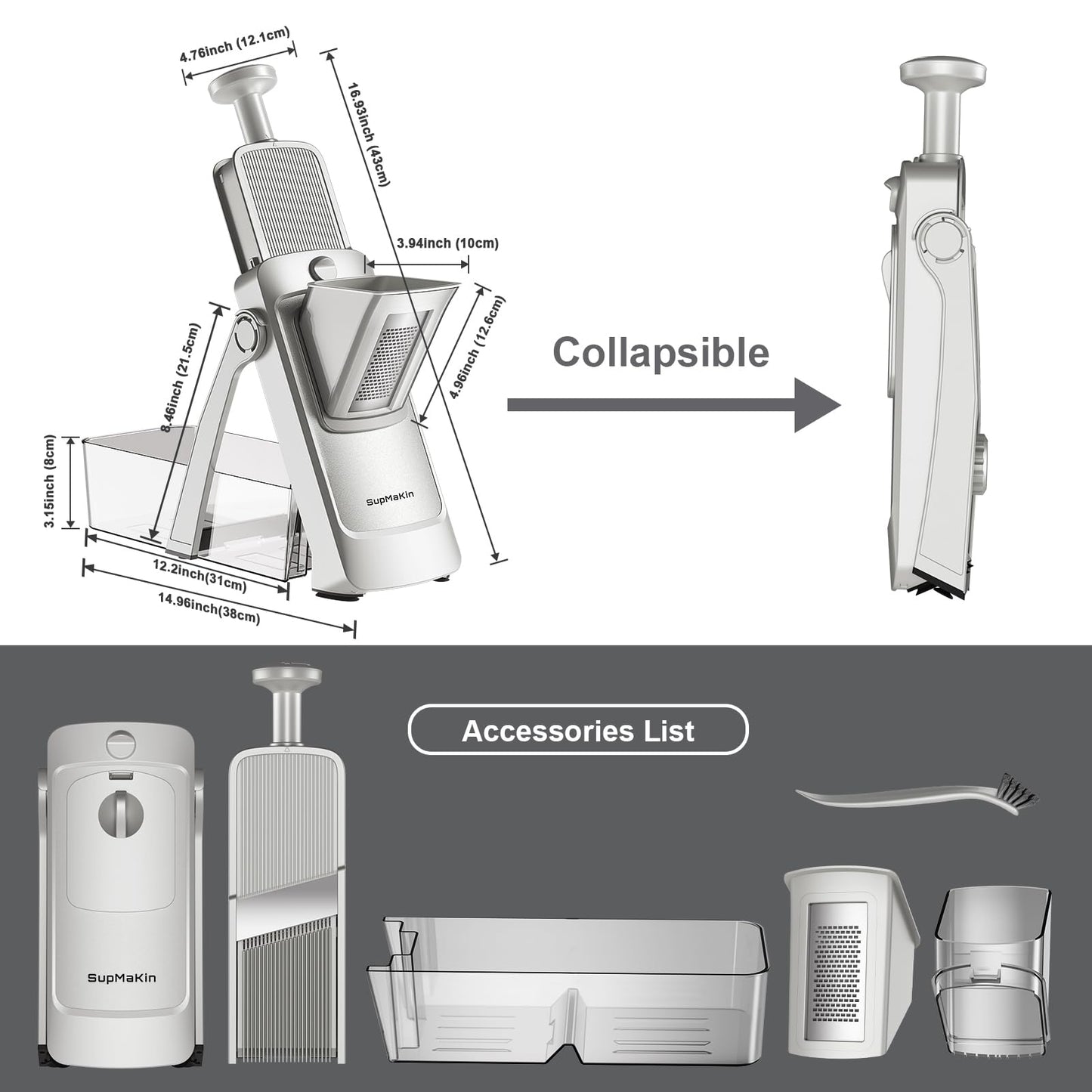 SupMaKin Upgrade Larger Safe Mandoline Slicer with Cheese Grater Potato Slicer for Chips, Vegetable & Food Cutter,Thickness Adjustable 0.1-8 mm, Kitchen Faster Slice (Only Slicer)