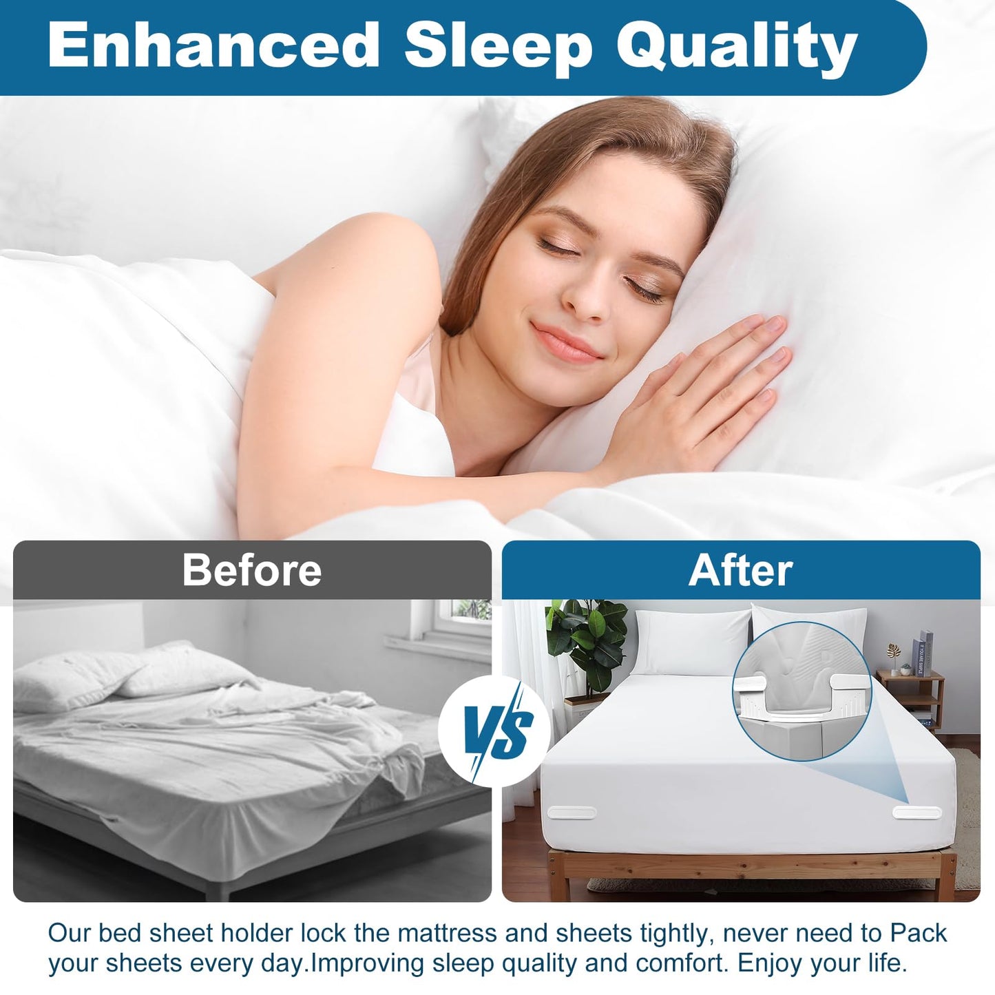 Bed Lock Sheet Holders Fit All Sheet Size, New Upgrade Sheet Straps Keep Sheets Firm & Tight, Bed Fitted Sheet Holder for Corners, Sheet Clips, Mattress Sheet Holder Strap, Sheet Secure Lock Fasteners