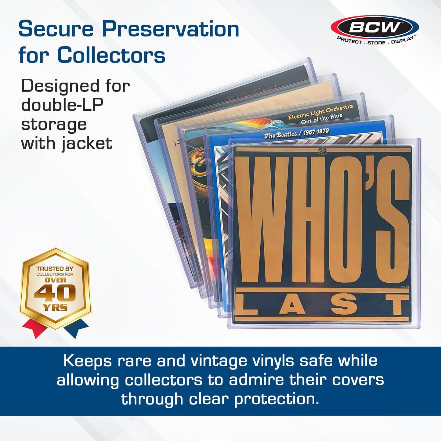 BCW 12-Inch Vinyl Record Topload Holder - 5 Pack | 11MM Thick | Rigid PVC Double LP Album Protector | Compatible with Record Sleeves and Bags | Essential Vinyl Album Storage and Display Solution
