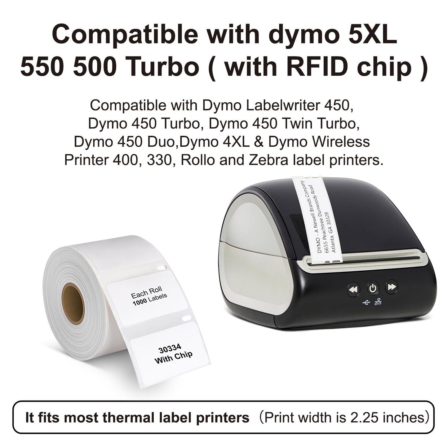 Hehua 2-1/4" x 1-1/4" Compatible with DYMO Labelwriter 550 5XL 30334 with RFID Chip, Multipurpose Barcode & FNSKU Labels, Perforated, Compatible with DYMO Desktop Printers, Total 4000 Labels/4 Rolls