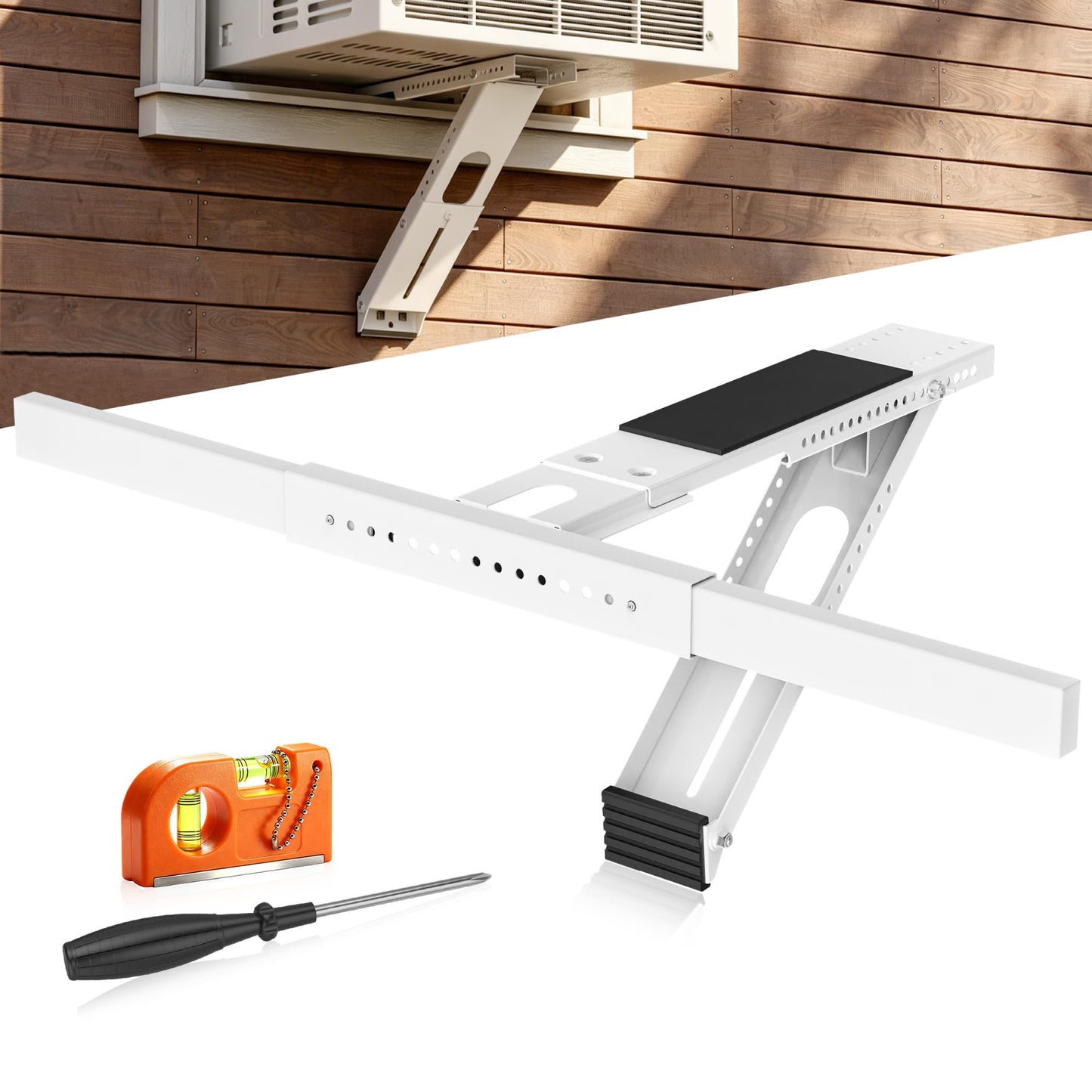 ISOKER No Drilling Window AC Bracket,HVAC Brackets Fits Single & Double-Hung Windows,Holds Up to 165lbs,Heavy Duty Single Arm Window Air Conditioner Bracket for 5000-12000 BTU Units